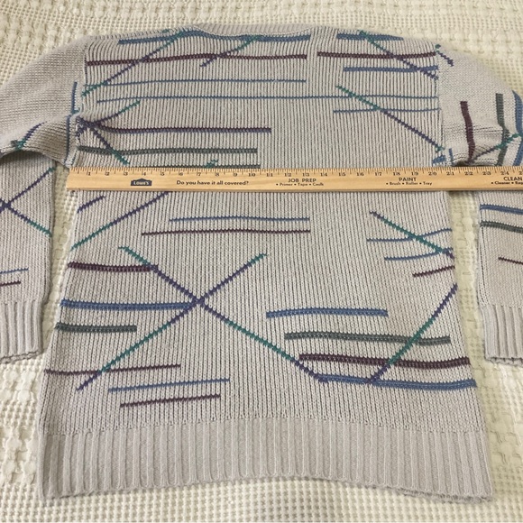 Vintage 90s London Fog Abstract Blue Purple Lines Striped Sweater Men’s Large - Picture 7 of 7